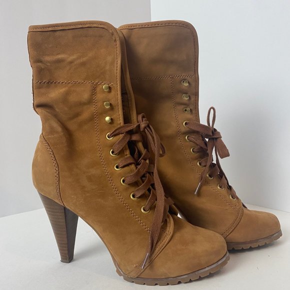 Steve Madden Leather Lace Up Heeled Booties Size 6 - Picture 2 of 6